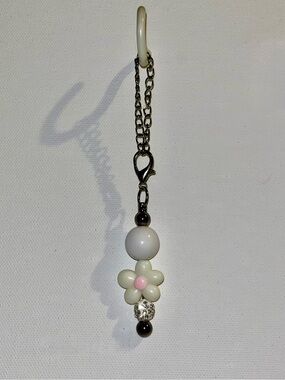 Ivory, White & Pink Floral Bead Cup Charm w/Rhinestone Accents